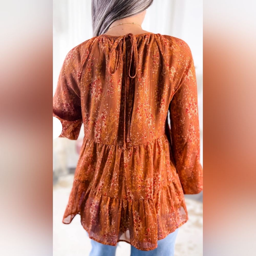 🆕🍁 Andree by Unit Peplum Ruffle Hem Peasant Blouse - Picture 5 of 15